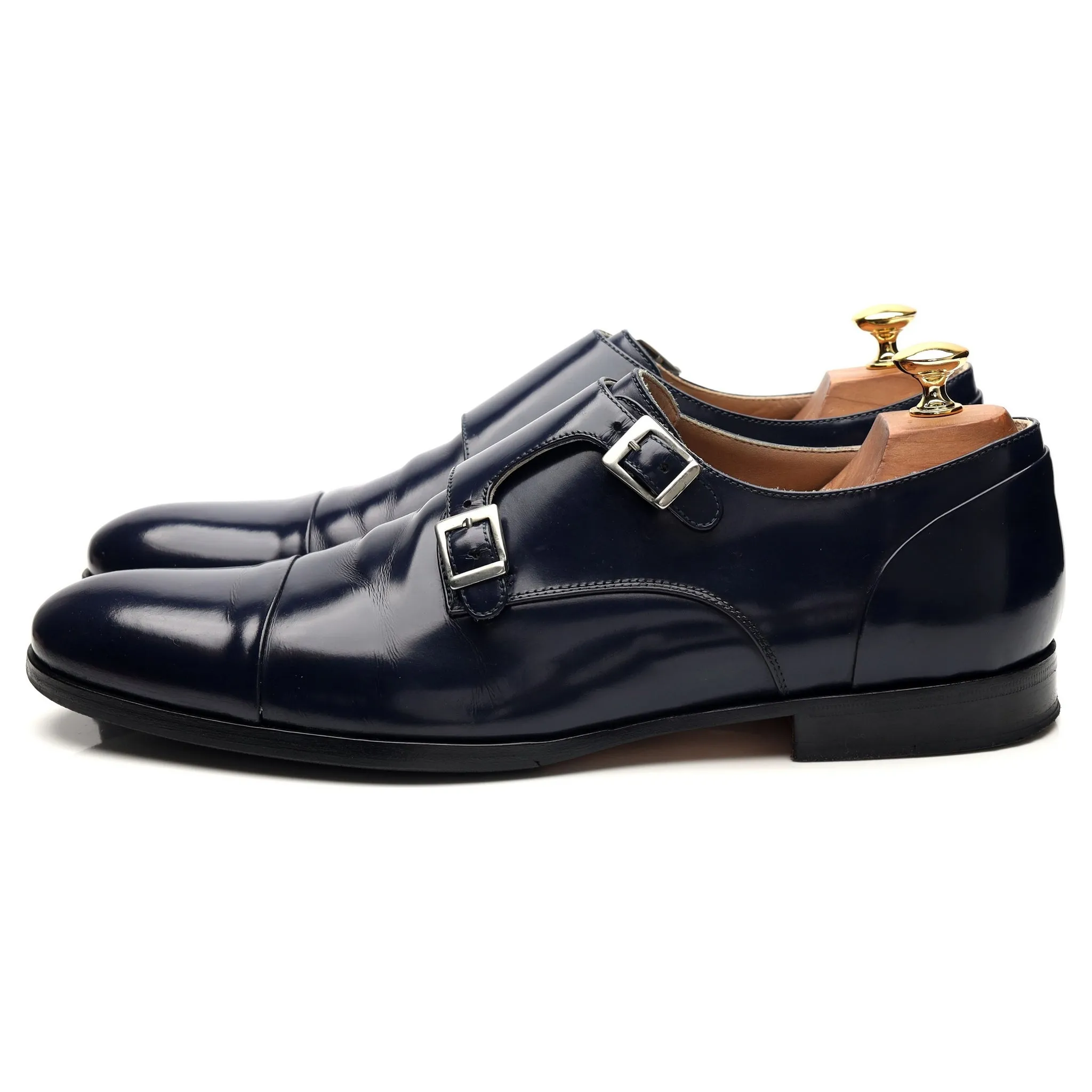 'Monk' Navy Blue Leather Double Monk Strap UK 10