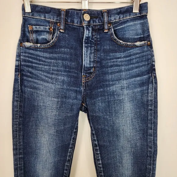 Moussy Vintage High Rise Tapered Slim Leg Cropped Ankle Jeans Medium Wash 25