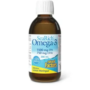 Natural Factors Omega-3 with D3 1500 mg EPA/750 mg DHA, Lemon Meringue, 200mL