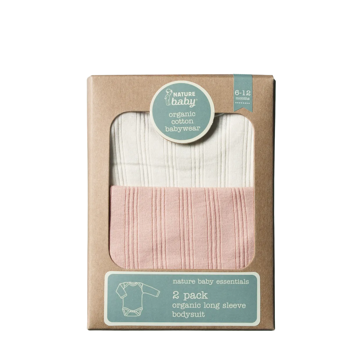 NATURE BABY 2 PACK DERBY BODYSUIT - NATURAL/ROSE BUD