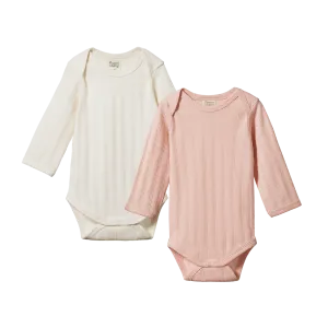NATURE BABY 2 PACK DERBY BODYSUIT - NATURAL/ROSE BUD