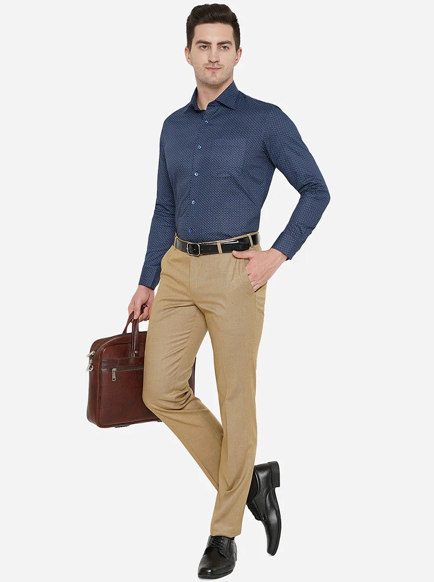 Navy Blue Printed Slim Fit Formal Shirt | Metal