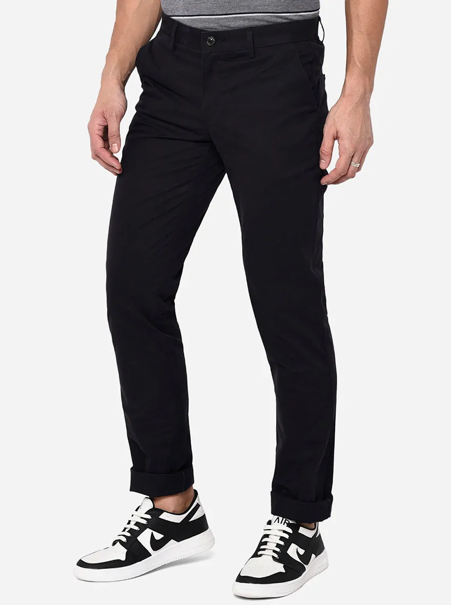 Navy Blue Solid Uno Fit Casual Trouser | JadeBlue