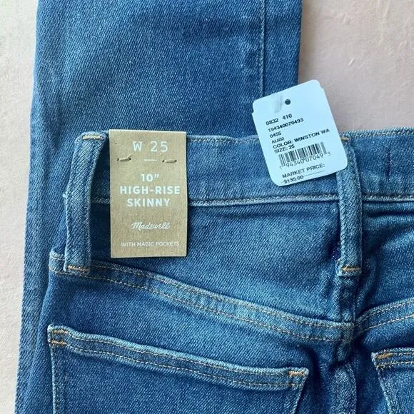 NEW $135 MADEWELL High Rise Ankle Skinny Jeans Denim Medium Wash Size 25