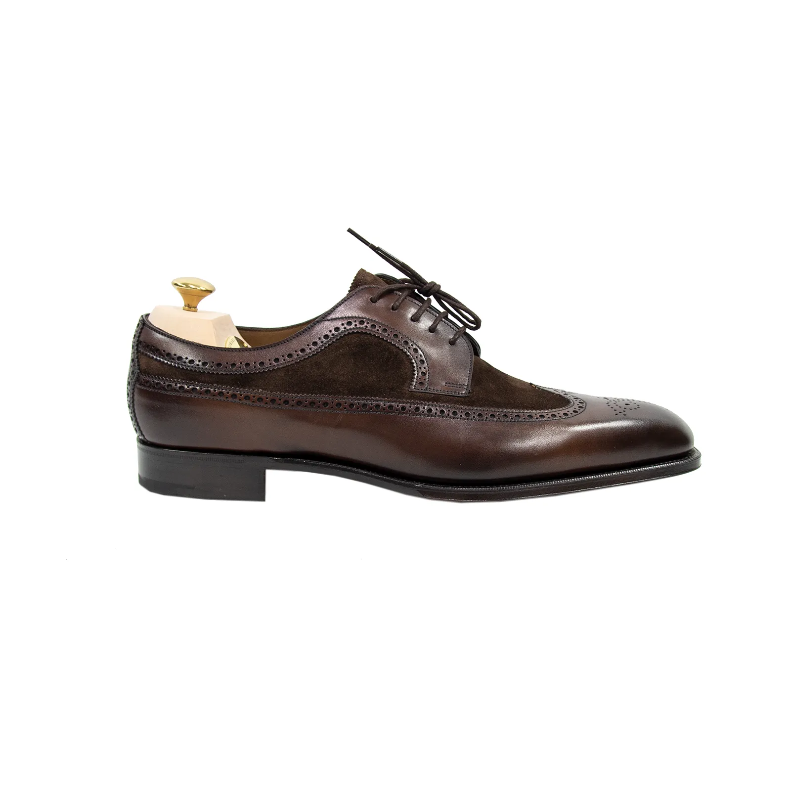 NIB $1605 Edward Green Harrogate E888 Dark Oak Mink Suede Wingtip Shoes   Trees
