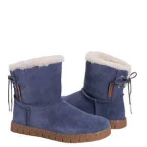 NIB Muk Luks Genuine Suede/Genuine Shearling Memory Foam Ankle Boots Navy Blue 6