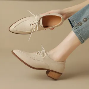 Off-White Pointed Toe Block Heel Derby Shoes #001131C