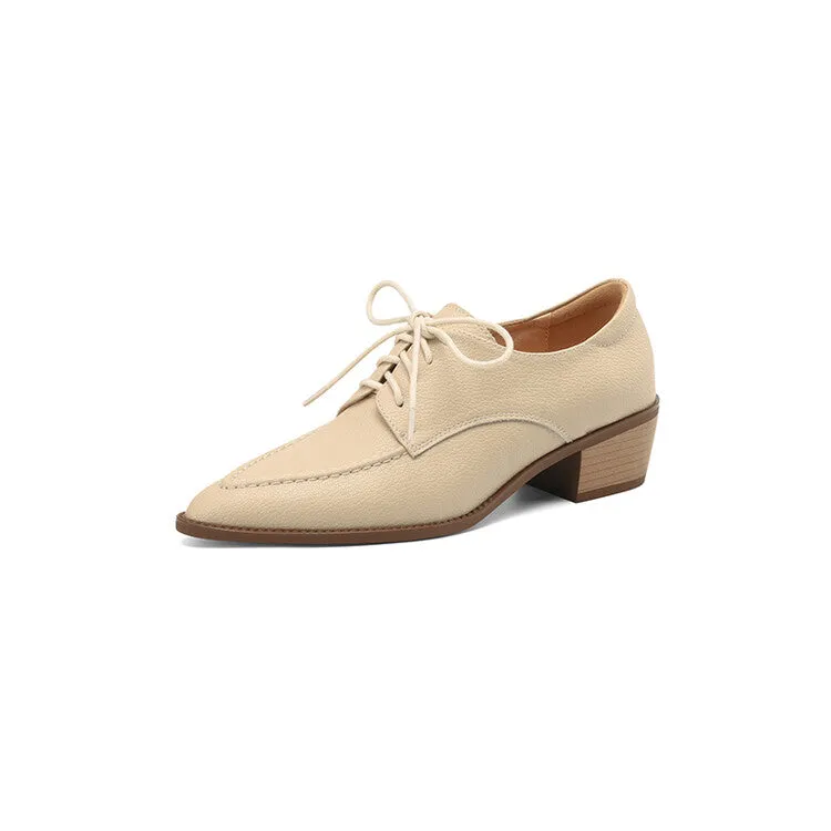 Off-White Pointed Toe Block Heel Derby Shoes #001131C