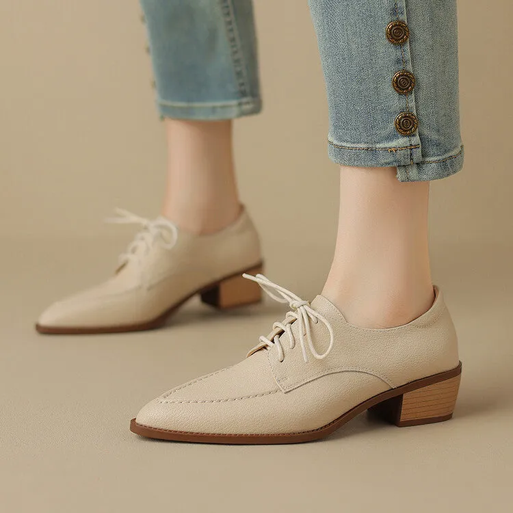 Off-White Pointed Toe Block Heel Derby Shoes #001131C