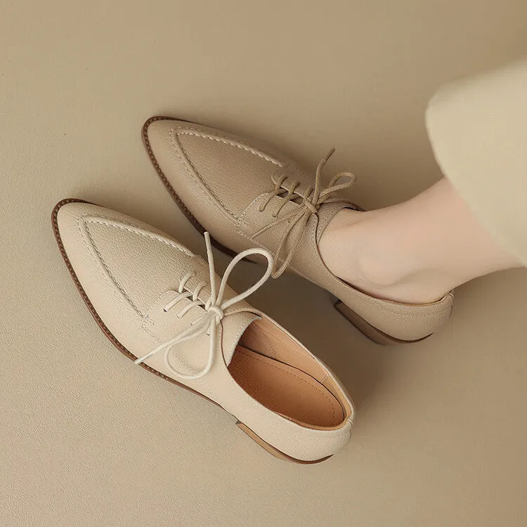 Off-White Pointed Toe Block Heel Derby Shoes #001131C