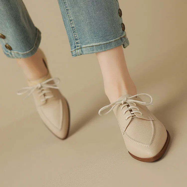 Off-White Pointed Toe Block Heel Derby Shoes #001131C