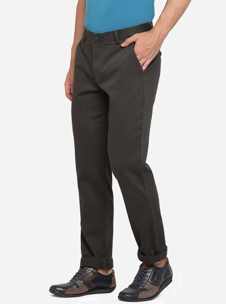 Olive Solid Uno Fit Casual Trouser | JadeBlue