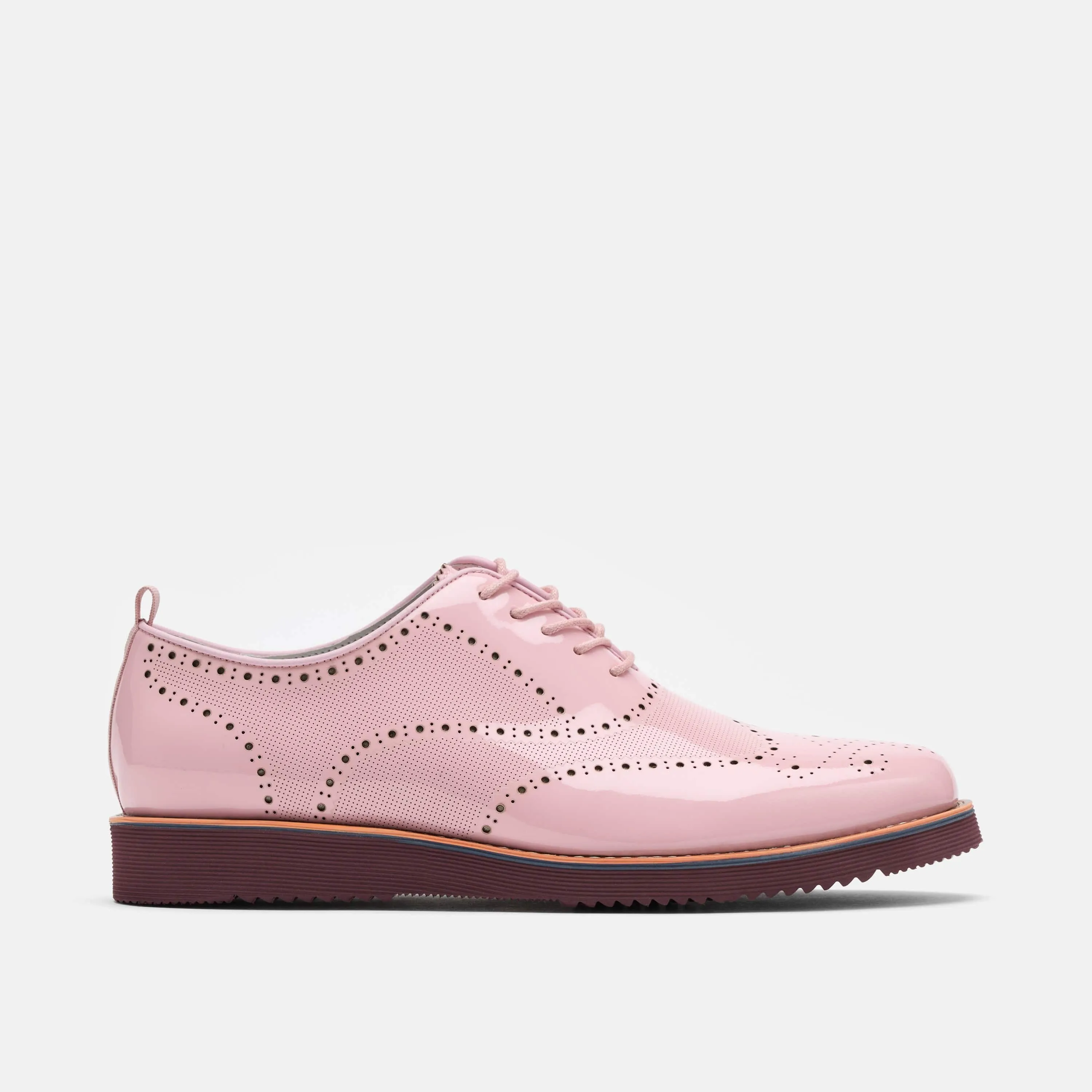 Oscar Pink Patent Leather Wholecut Brogue Sneakers