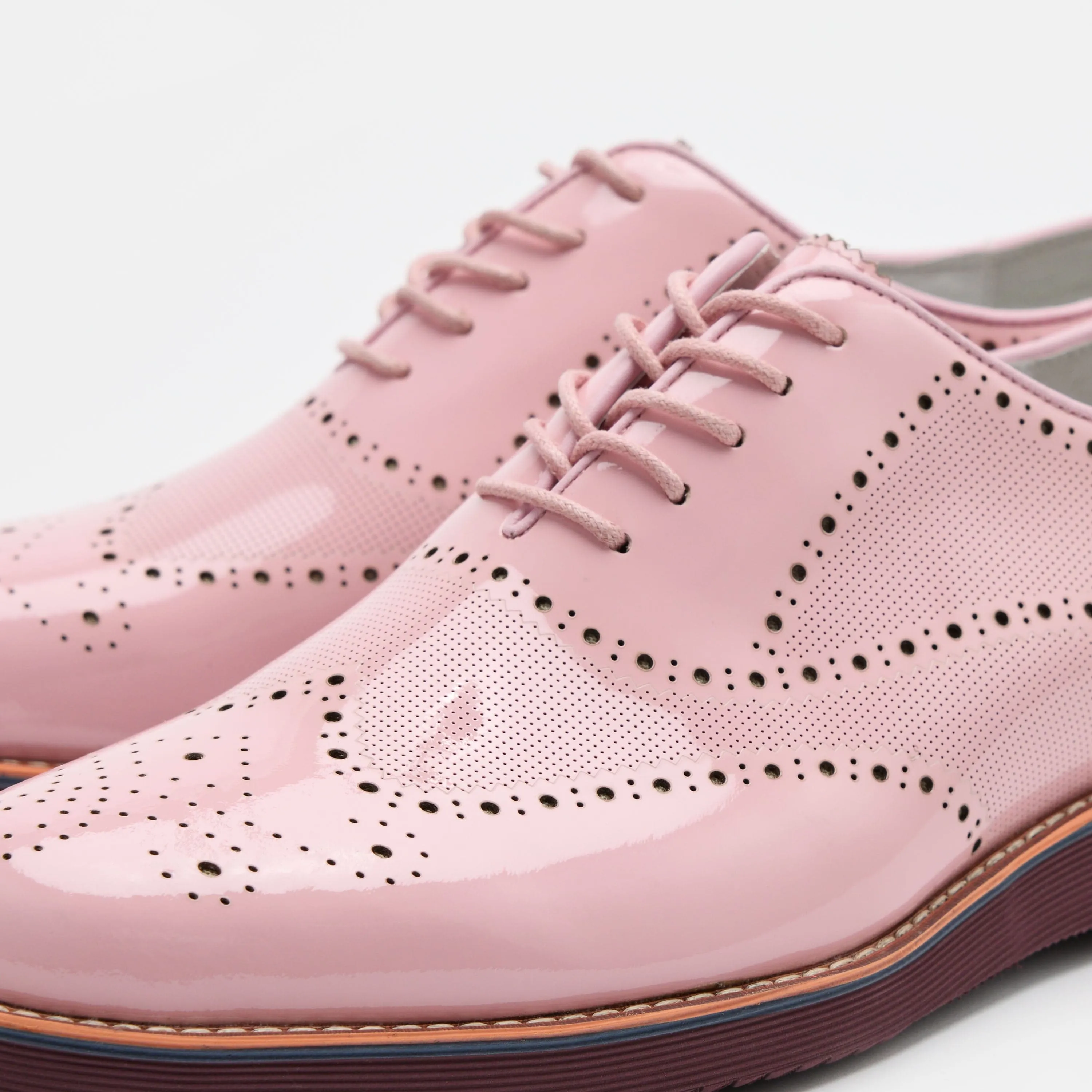 Oscar Pink Patent Leather Wholecut Brogue Sneakers