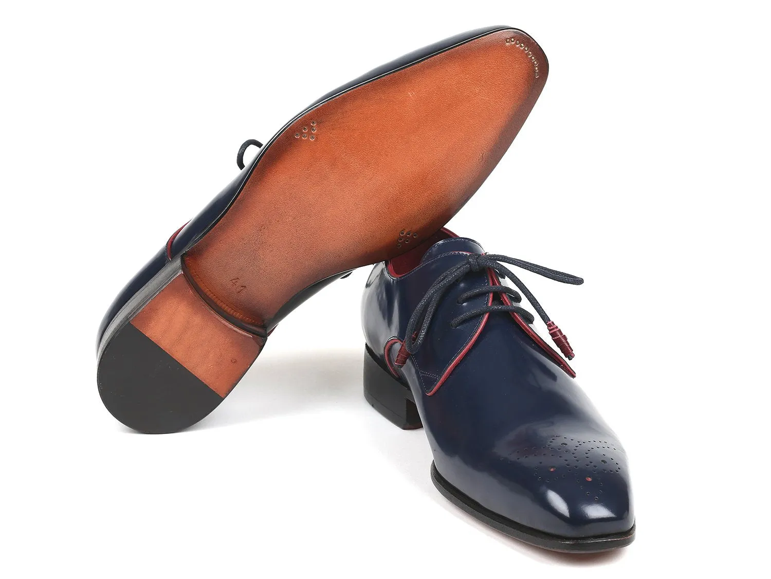Paul Parkman Medallion Toe Derby Shoes in Navy