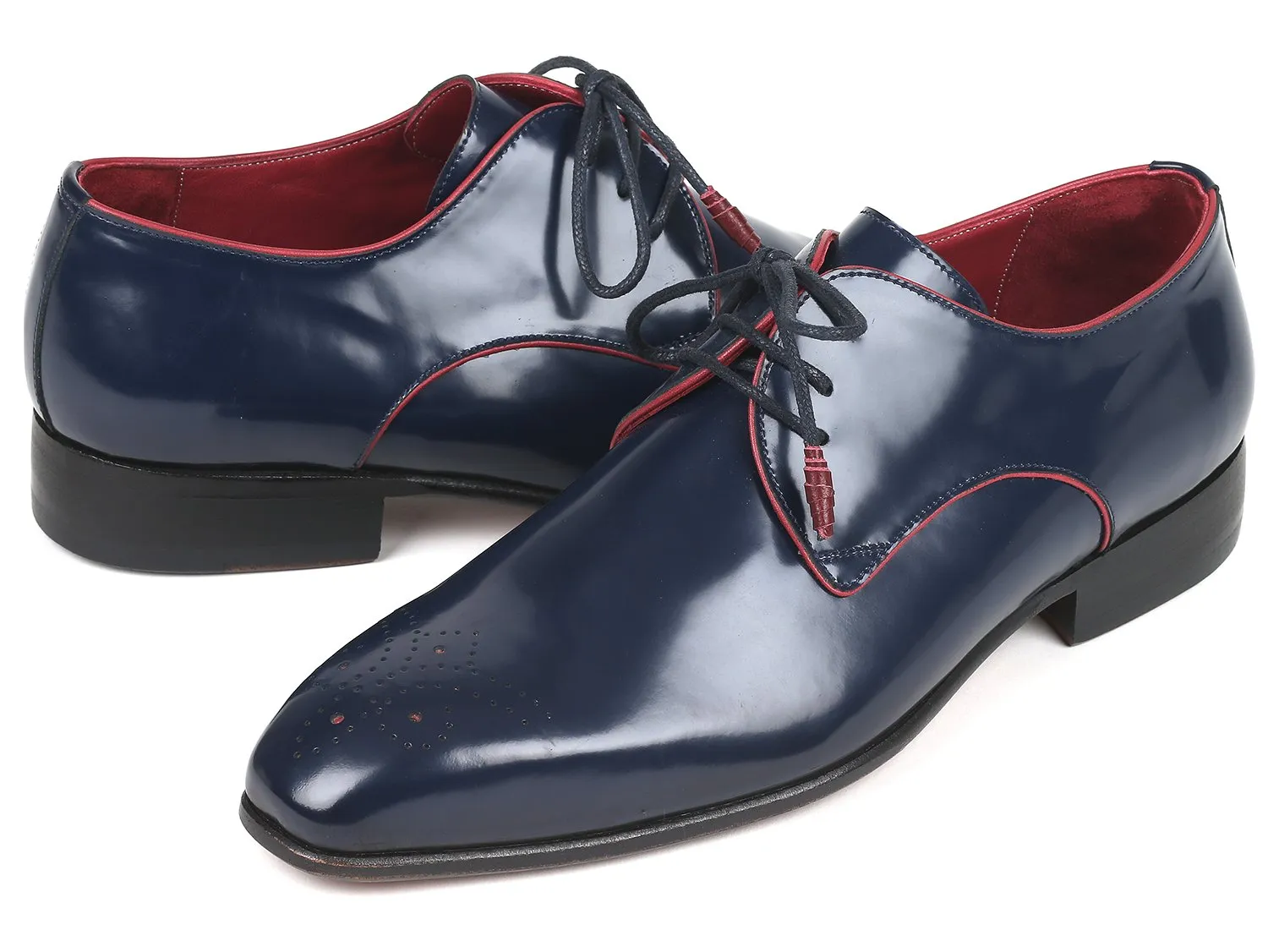 Paul Parkman Medallion Toe Derby Shoes in Navy