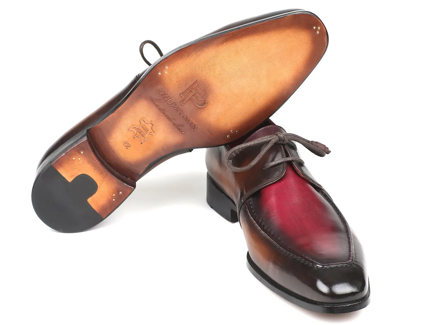 Paul Parkman Men's Apron Leather Derby Shoes in Brown & Bordeaux Dual Tone