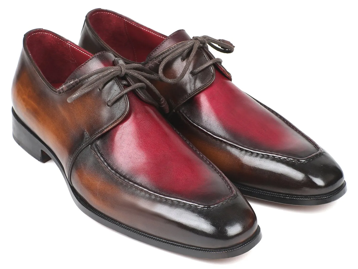 Paul Parkman Men's Apron Leather Derby Shoes in Brown & Bordeaux Dual Tone