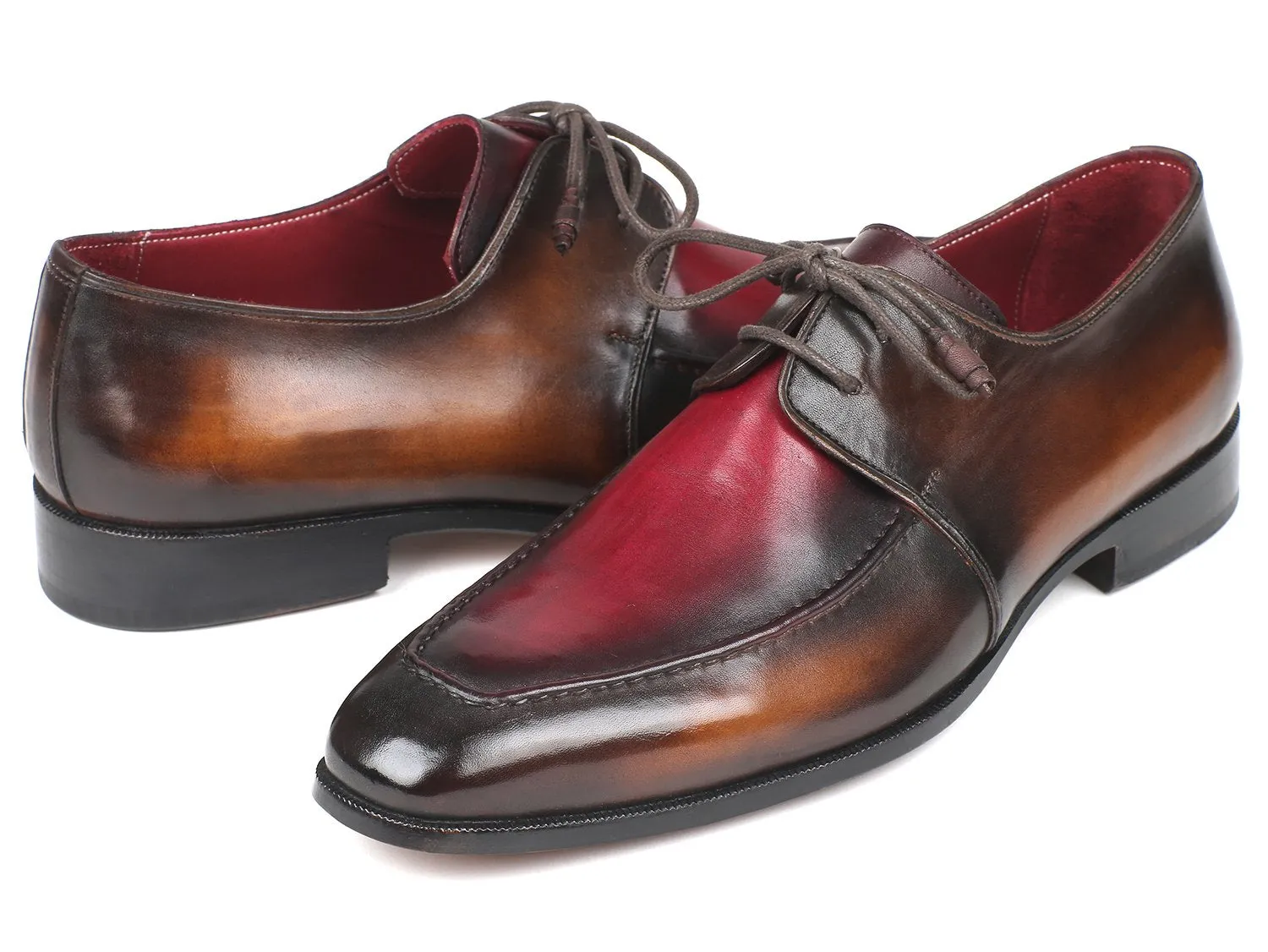 Paul Parkman Men's Apron Leather Derby Shoes in Brown & Bordeaux Dual Tone