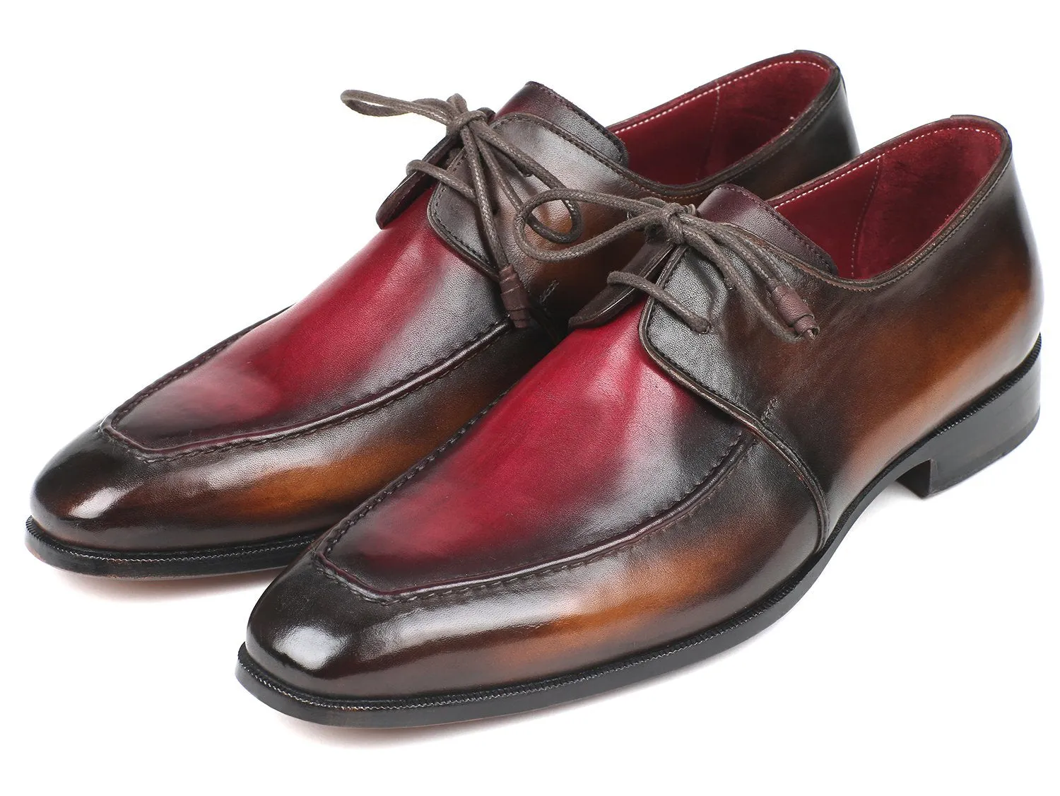 Paul Parkman Men's Apron Leather Derby Shoes in Brown & Bordeaux Dual Tone