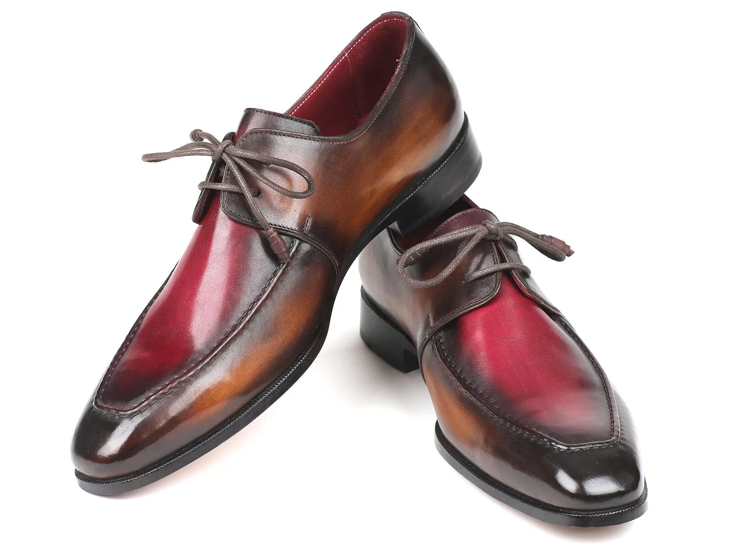 Paul Parkman Men's Apron Leather Derby Shoes in Brown & Bordeaux Dual Tone