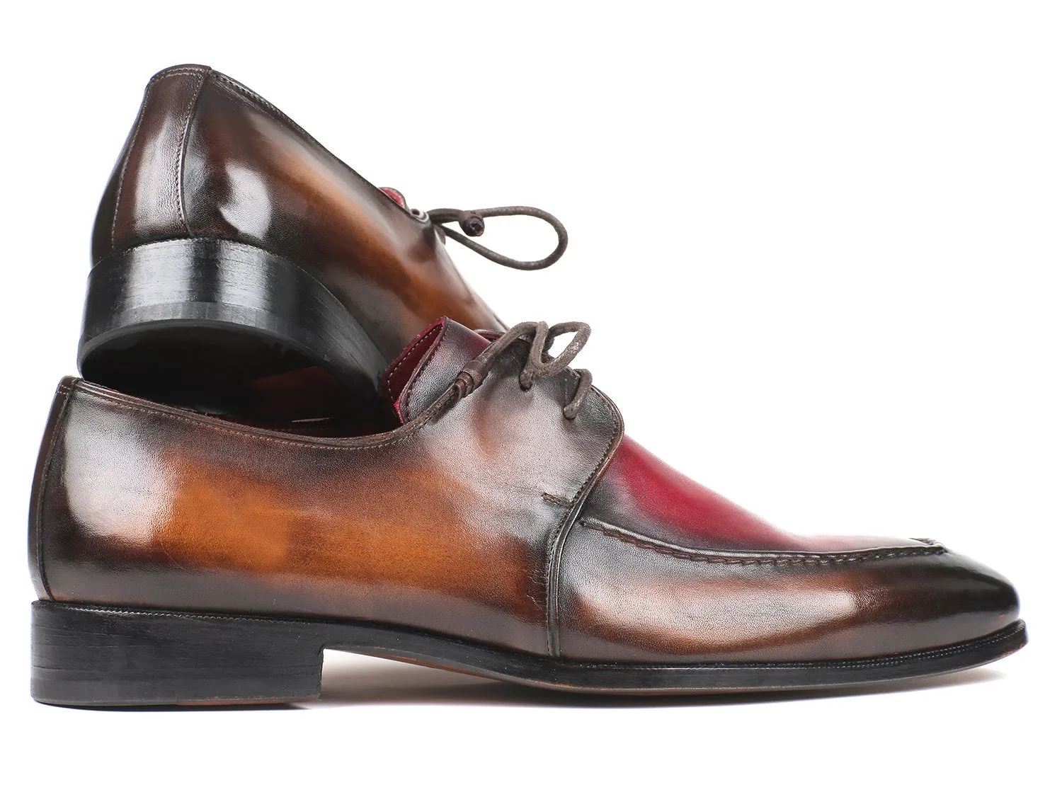 Paul Parkman Men's Apron Leather Derby Shoes in Brown & Bordeaux Dual Tone