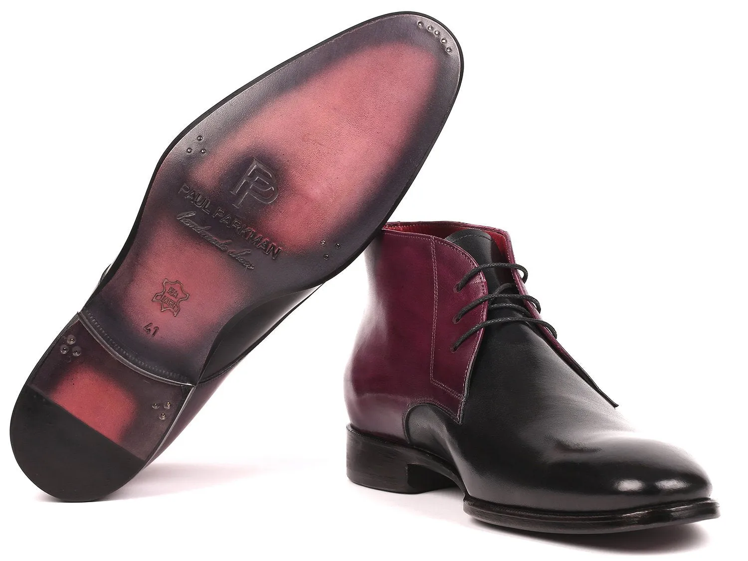 Paul Parkman Men's Calfskin Chukka Boots in Black & Purple