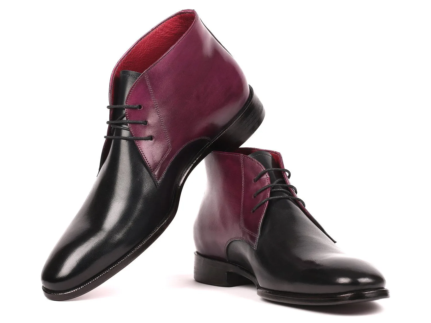 Paul Parkman Men's Calfskin Chukka Boots in Black & Purple