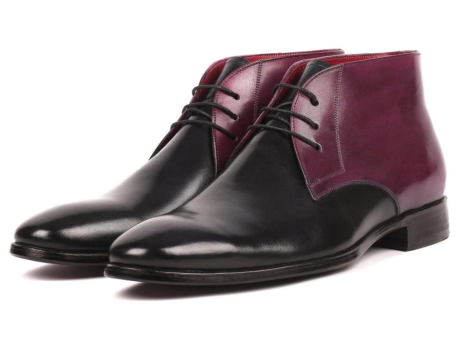 Paul Parkman Men's Calfskin Chukka Boots in Black & Purple