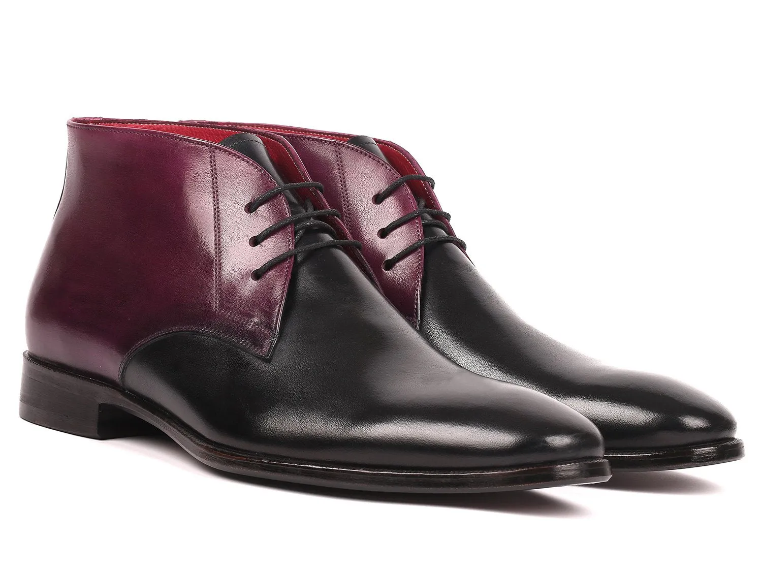 Paul Parkman Men's Calfskin Chukka Boots in Black & Purple