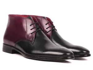 Paul Parkman Men's Calfskin Chukka Boots in Black & Purple