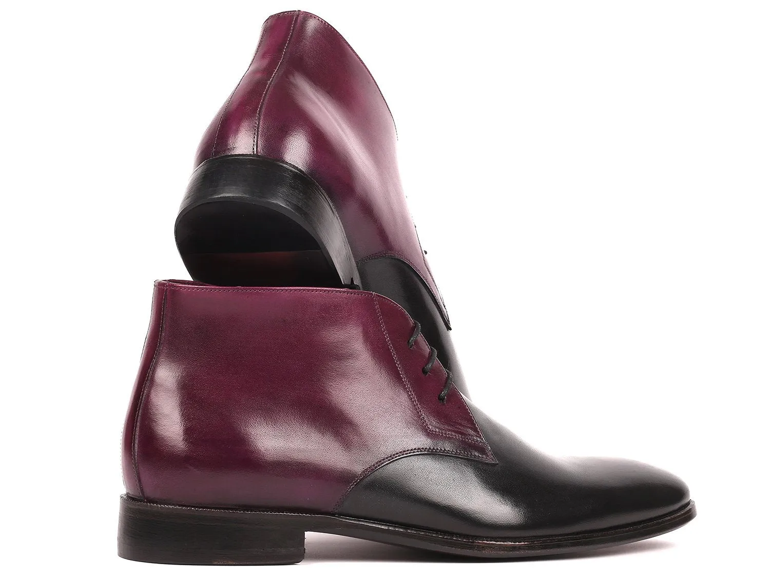 Paul Parkman Men's Calfskin Chukka Boots in Black & Purple