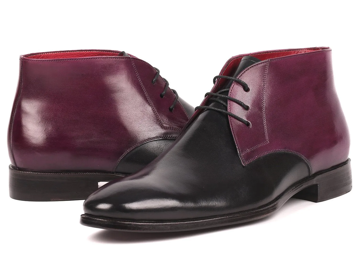 Paul Parkman Men's Calfskin Chukka Boots in Black & Purple
