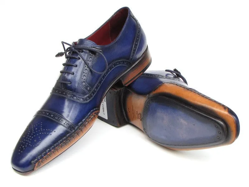Paul Parkman Men's Captoe Hand-Painted Leather Oxfords in Navy Blue
