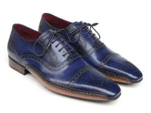 Paul Parkman Men's Captoe Hand-Painted Leather Oxfords in Navy Blue