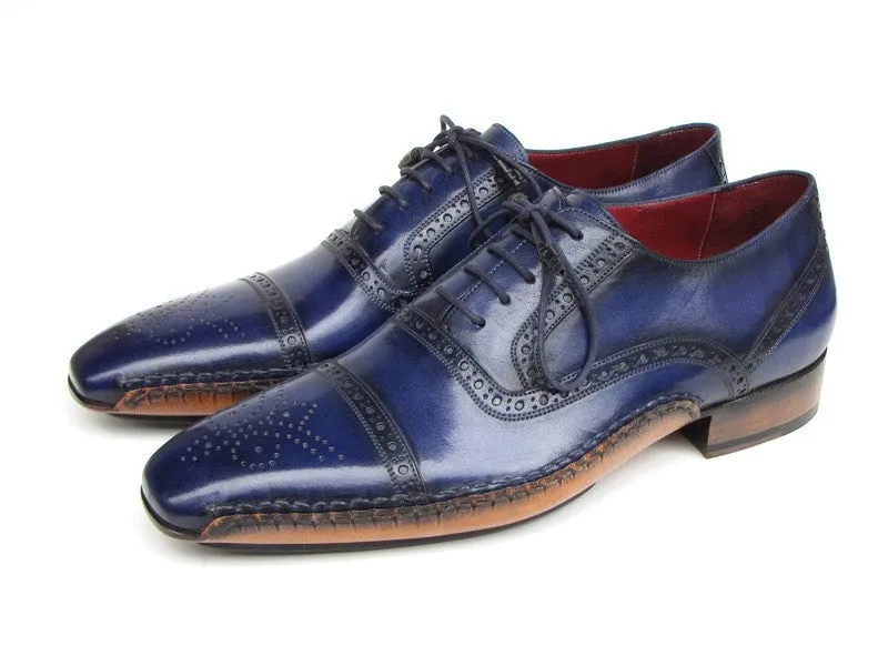 Paul Parkman Men's Captoe Hand-Painted Leather Oxfords in Navy Blue