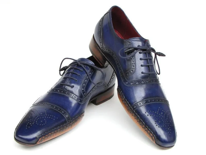 Paul Parkman Men's Captoe Hand-Painted Leather Oxfords in Navy Blue