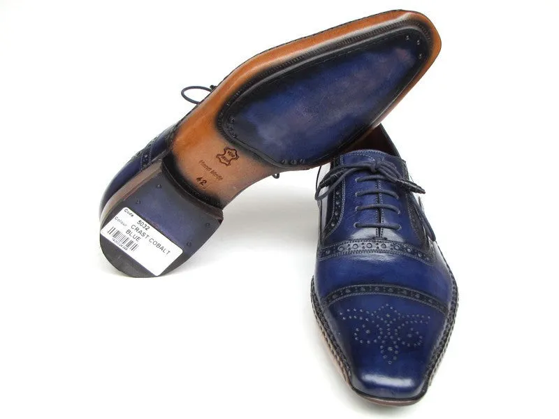 Paul Parkman Men's Captoe Hand-Painted Leather Oxfords in Navy Blue