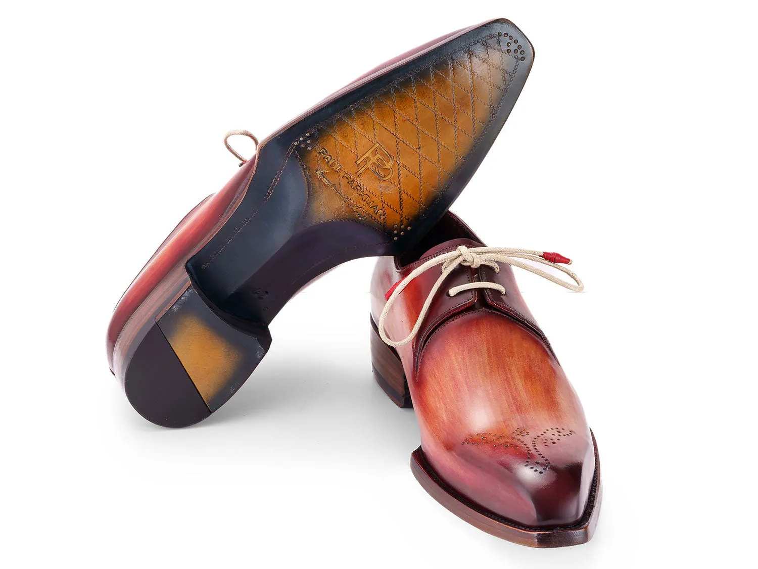 Paul Parkman Men's Goodyear Welted Derby Shoes in Reddish Brown