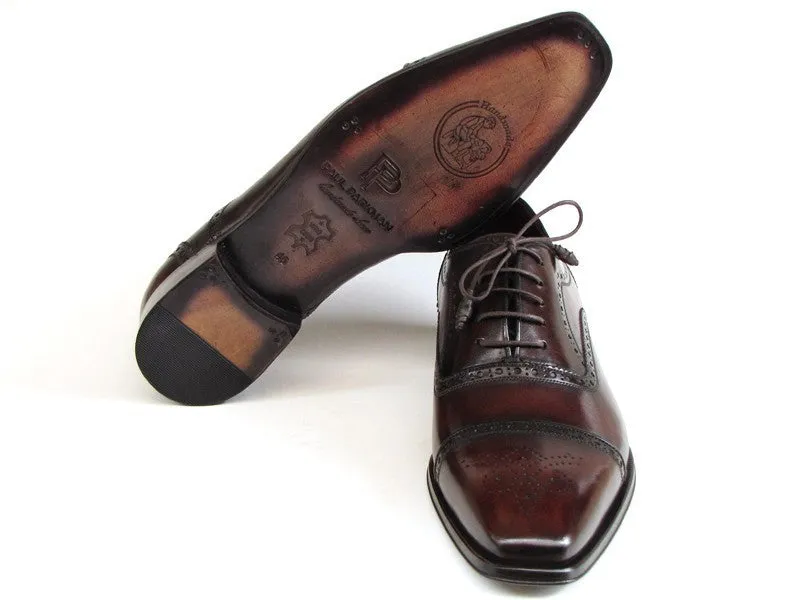 Paul Parkman Men's Hand-Painted Leather Captoe Oxfords in Bordeaux & Brown