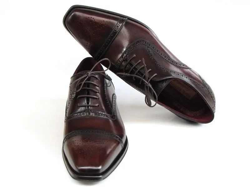 Paul Parkman Men's Hand-Painted Leather Captoe Oxfords in Bordeaux & Brown