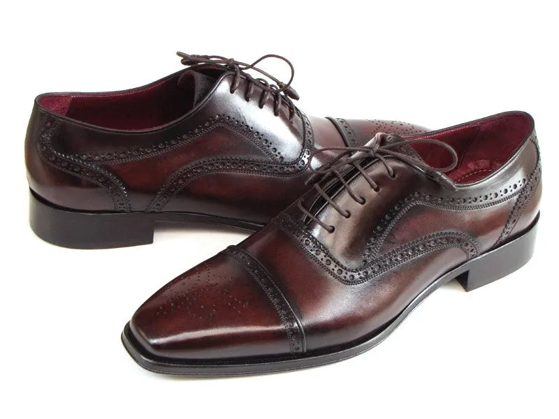 Paul Parkman Men's Hand-Painted Leather Captoe Oxfords in Bordeaux & Brown