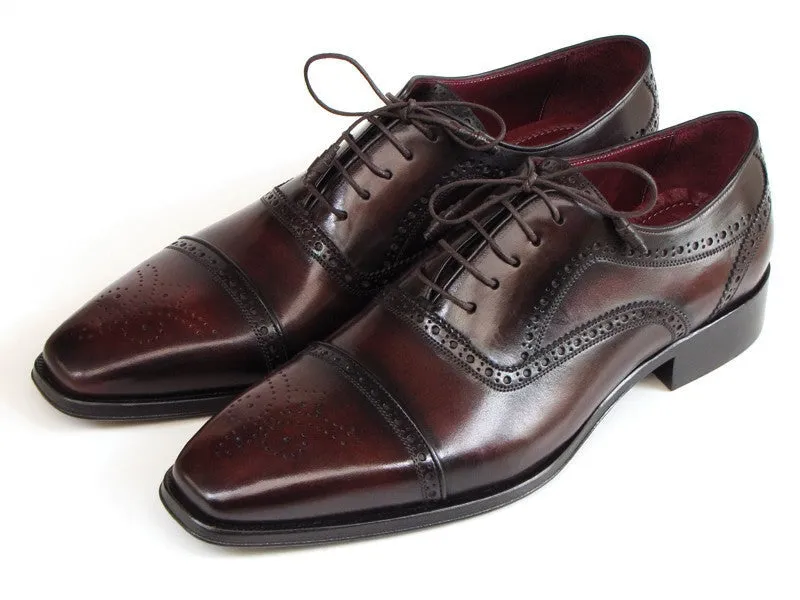 Paul Parkman Men's Hand-Painted Leather Captoe Oxfords in Bordeaux & Brown