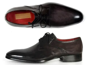 Paul Parkman Men's Hand-Painted Leather Derby Shoes in Anthracite Black