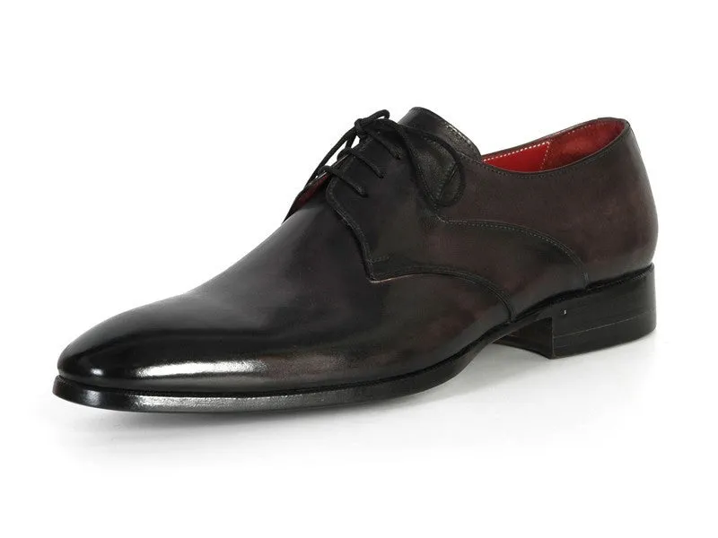 Paul Parkman Men's Hand-Painted Leather Derby Shoes in Anthracite Black