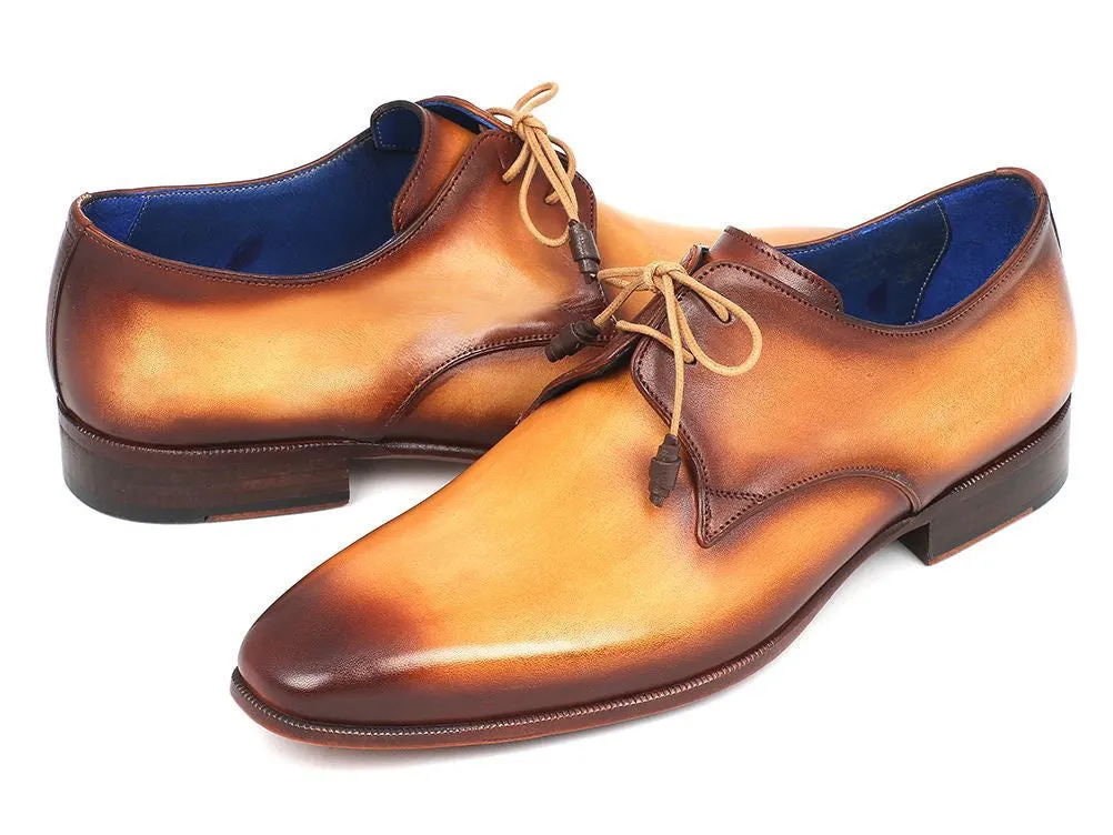 Paul Parkman Men's Hand-Painted Leather Derby Shoes in Brown & Camel
