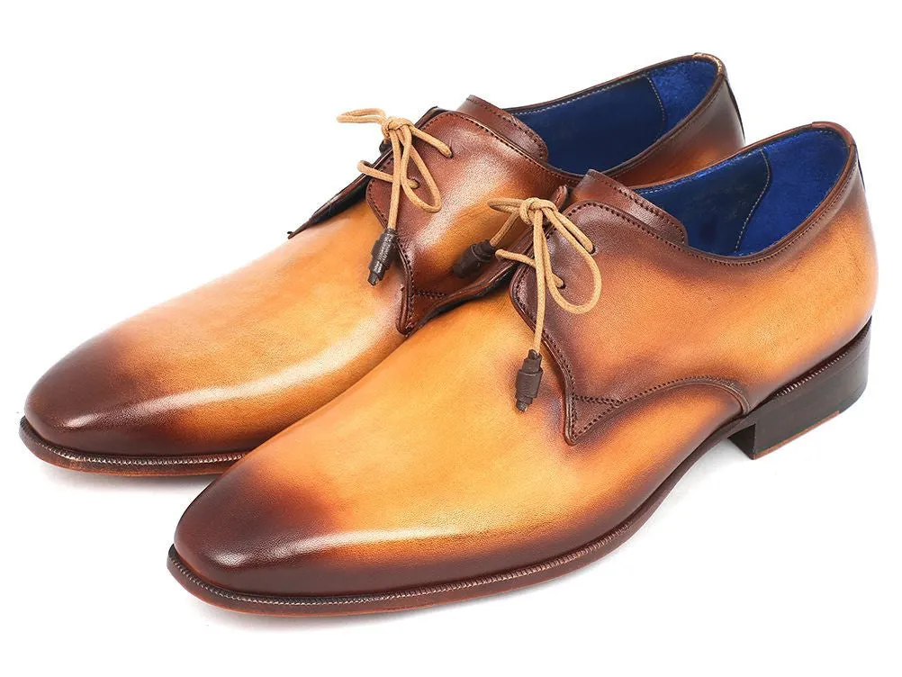 Paul Parkman Men's Hand-Painted Leather Derby Shoes in Brown & Camel