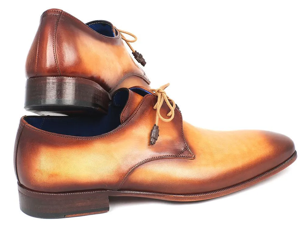 Paul Parkman Men's Hand-Painted Leather Derby Shoes in Brown & Camel