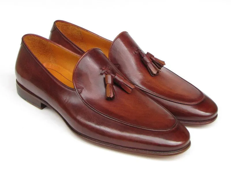 Paul Parkman Men's Hand-Painted Leather Tassel Loafers in Brown
