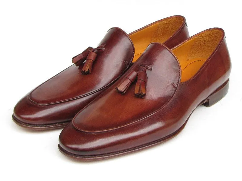 Paul Parkman Men's Hand-Painted Leather Tassel Loafers in Brown